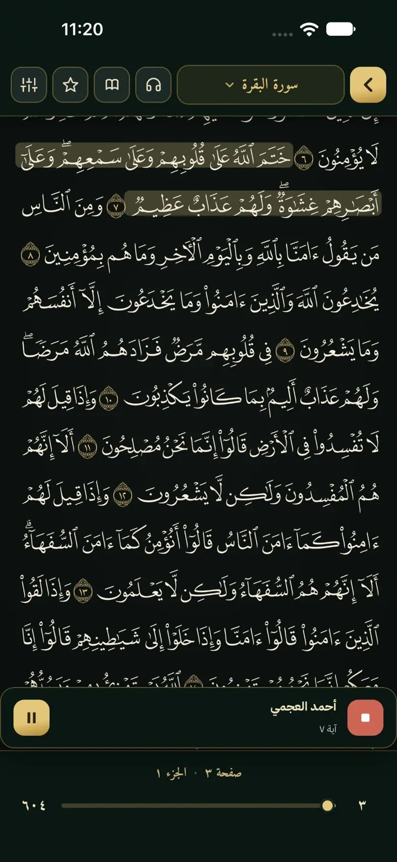 التلاوة مع تظليل الآية